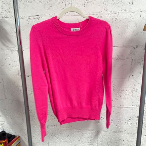 Hot Pink Crew Neck Sweater Cashmere NWOT - 27 Miles Long Sleeve Top - Size Large - Picture 1 of 4